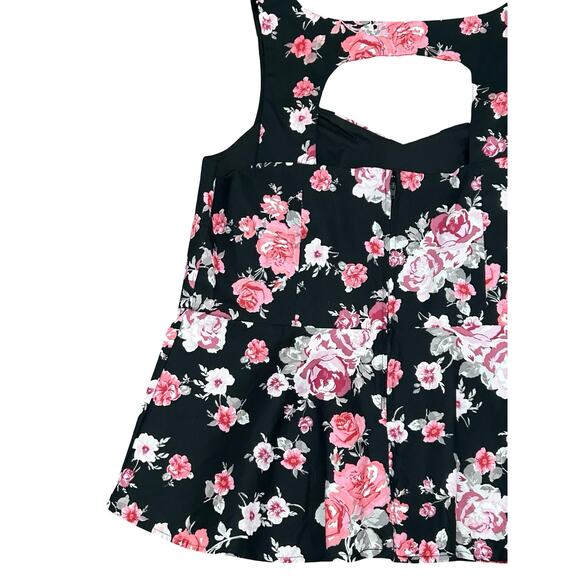Torrid Black Pink Floral Print Sweetheart Neck Babydoll Cami Going Out Top 2XL - Picture 6 of 8